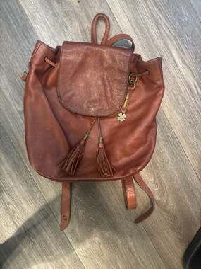 Lucky Brand Brown Leather Drawstring Tassel Backpack